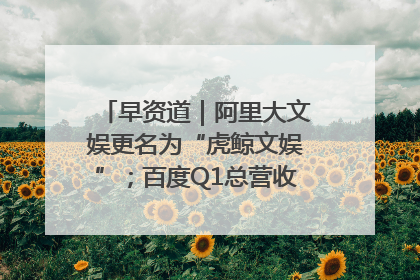 早资道｜阿里大文娱更名为“虎鲸文娱”；百度Q1总营收325亿元超预期